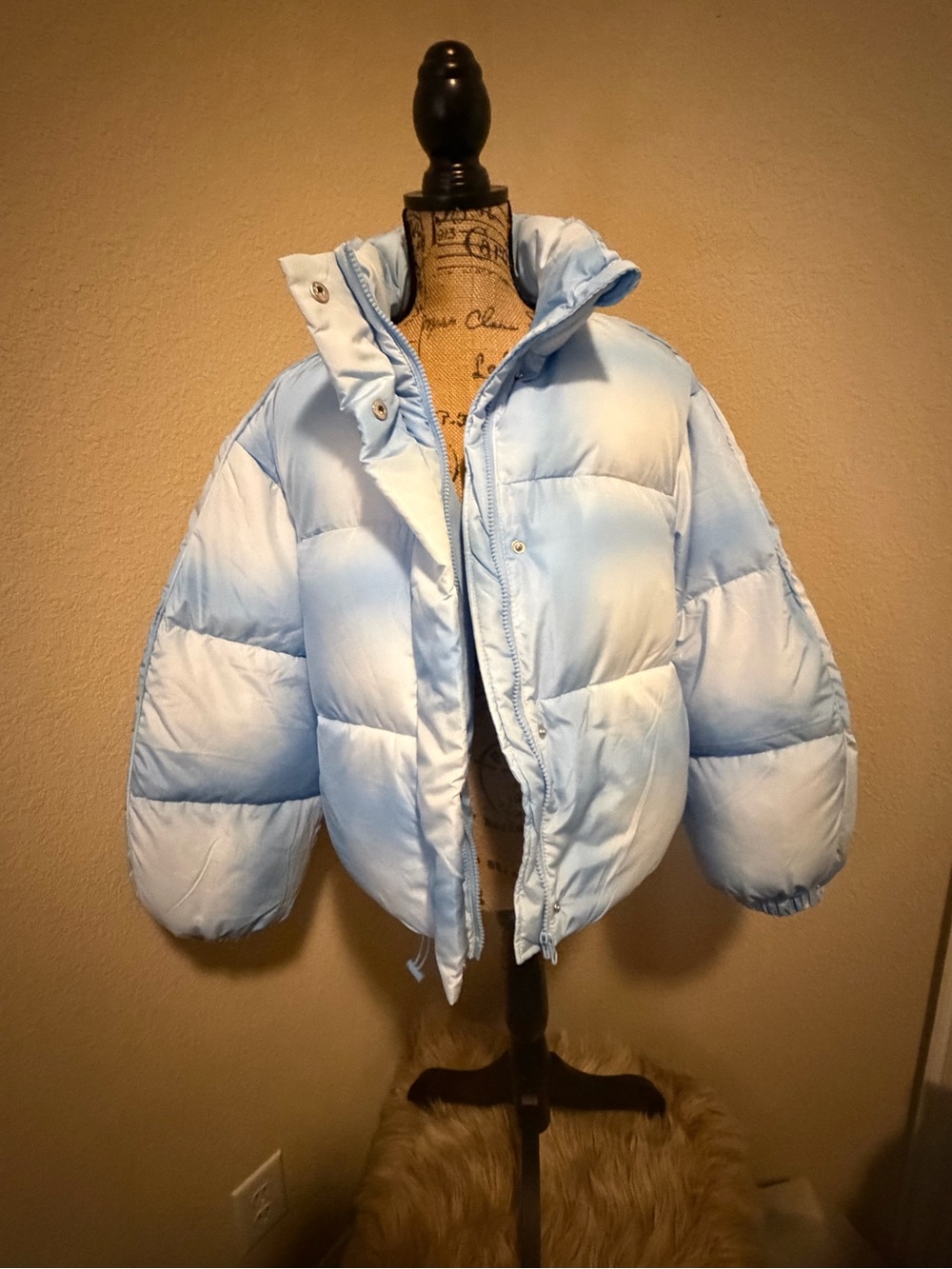 Fashion Nova Light Blue Puffer Bomber Jacket